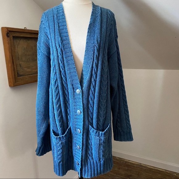 Vintage Boho Blue Soft Cotton Sweater Size S M L